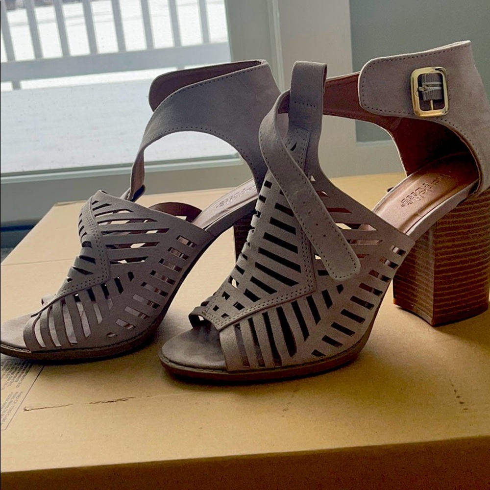 Tan Suede Open-Toed Heels